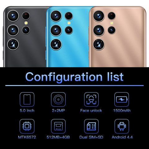 Identification faciale, Android 4.4 MTK6572 Dual Core, Réseau: 3G, 512 Mo + 4 Go