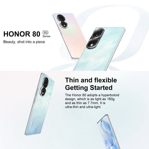 Triple caméra arrière, identification de l'imprimante numérique sur l'écran, Magic UI 7.0 Qualcomm Snapdragon 782G Octa Core jusqu'à 2,7 GHz, réseau : 5G, OTG, NFC, non compatible avec Google Play, Honor 80 5G, 8 Go+256 Go