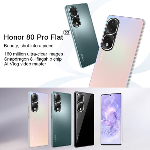 Triple caméra arrière, identification de l'empreinte numérique sur l'écran, Magic UI 7.0 de 6,67 pouces Qualcomm Snapdragon 8+ Gen1 Octa Core jusqu'à 3,0 GHz, Réseau : 5G, OTG, NFC, Non compatible avec Google Play, Honor 80 Pro Flat 5G, 12 Go + 256 Go