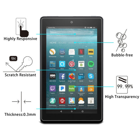 Pellicola in vetro temperato a schermo intero da 0,3 mm 9H per Amazon Kindle Fire 7 2017, For Fire 7 2017 (1pc)