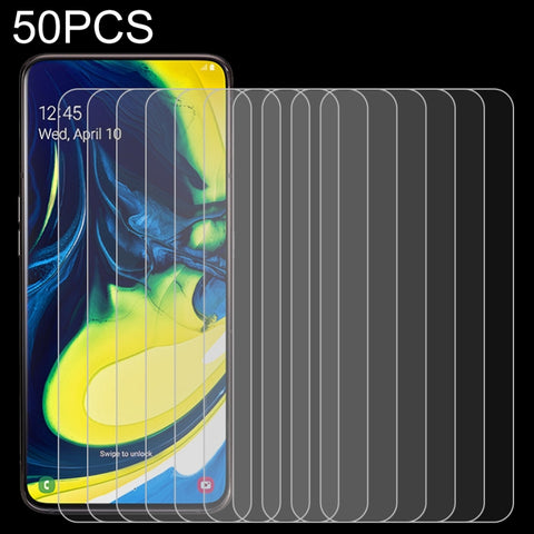 Pellicola in vetro temperato da 50 pezzi 0,26 mm 9H 2,5D per Galaxy A80/A90, senza confezione al dettaglio, For Galaxy A80