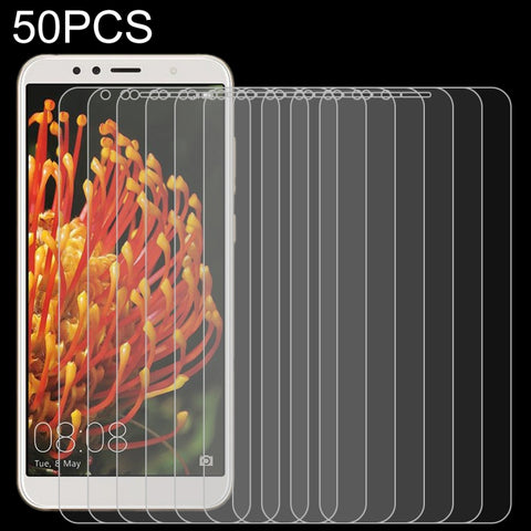 Pellicola in vetro temperato da 50 pezzi 0,26 mm 9H 2,5D per Huawei Y6 2018, senza confezione al dettaglio, For Y6 2018