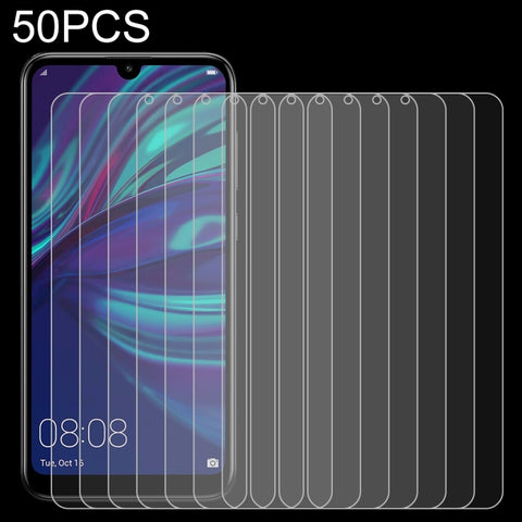 Pellicola in vetro temperato da 50 pezzi 0,26 mm 9H 2,5D per Huawei Y7 2019, senza confezione al dettaglio, For Y7 2019