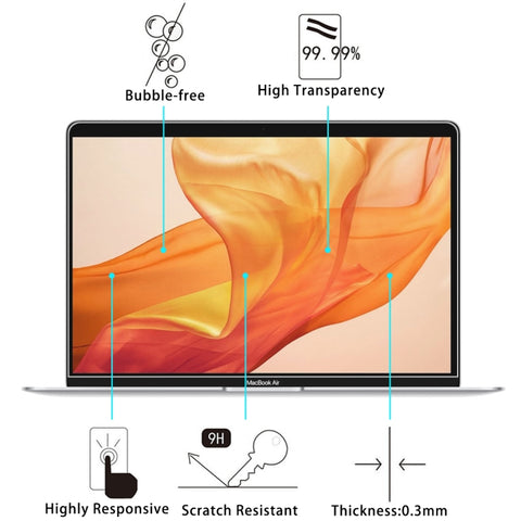 Pellicola in vetro temperato antideflagrante con durezza superficiale 9H da 2 pezzi 0,26 mm per MacBook Air 13.3 (2018), For MacBook Air 13.3(2018)(2pcs)