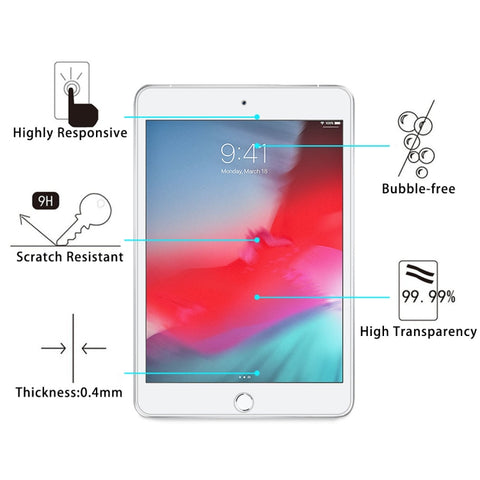 Pellicola in vetro temperato antideflagrante con durezza superficiale 9H da 100 pezzi 0,4 mm per iPad mini 2019, iPad mini 2019