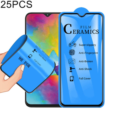 25 pellicole ceramiche a copertura totale con colla completa 2.5D per Galaxy M20, For Galaxy M20 (25 PCS)