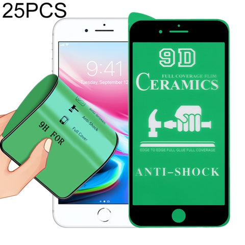Pellicola in ceramica a copertura totale con colla completa 2.5D da 25 pezzi per iPhone 8/7, For iPhone 8 / 7 (Black)(25 PCS), For iPhone 8 / 7 (White)(25 PCS)