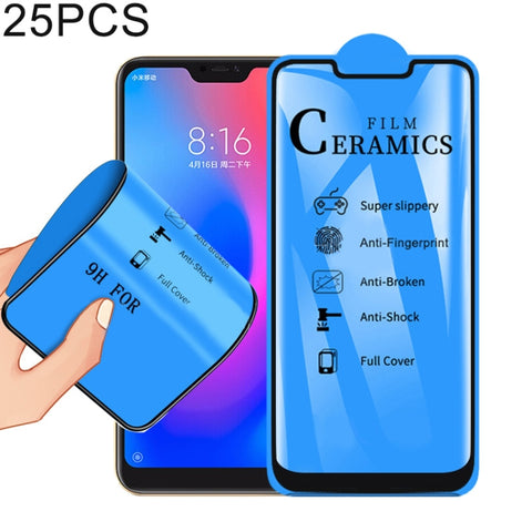 25 pellicole ceramiche a copertura totale con colla 2.5D per Xiaomi Redmi 6 Pro / Mi A2 Lite, For Xiaomi Redmi 6 Pro / Mi A2 Lite (25 PCS)