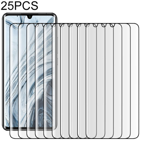 25 pezzi per Xiaomi Mi Note 10 9H HD Pellicola in vetro temperato con bordo curvo 3D (trasparente), For Xiaomi Mi Note 10(25 PCS), For Xiaomi Mi Note 10(Black)(25 PCS)