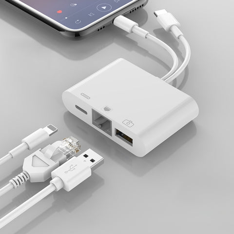 Adattatore NK-107 Pro 3 in 1 USB-C, RJ45 e 8 Pin Maschio per Ricarica