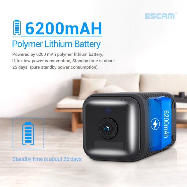 Telecamera IP WiFi ESCAM G20 4G versione EU 1080P Full HD con batteria ricaricabile, supporto visione notturna/rilevamento movimento PIR/scheda TF/audio bidirezionale, G20