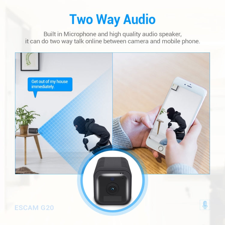 Telecamera IP WiFi ESCAM G20 4G versione EU 1080P Full HD con batteria ricaricabile, supporto visione notturna/rilevamento movimento PIR/scheda TF/audio bidirezionale, G20