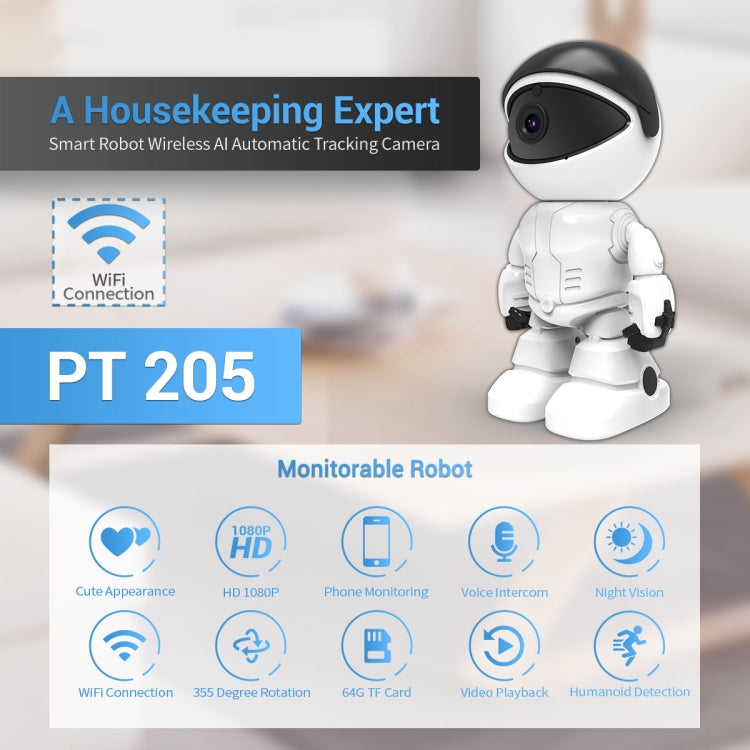 Telecamera IP WiFi robot ESCAM PT205 HD 1080P, supporto rilevamento movimento/visione notturna, distanza IR: 10 m, presa americana, PT205 US Plug