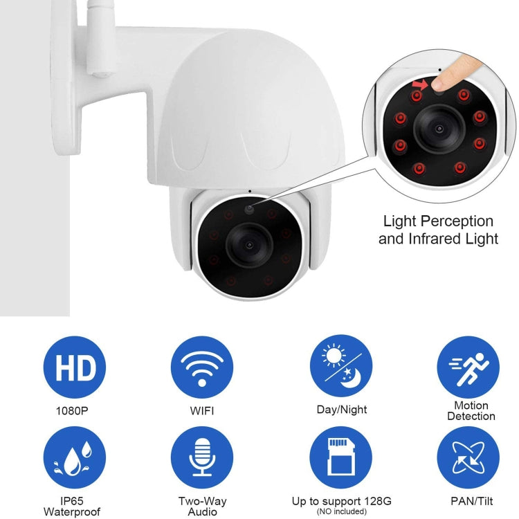 Telecamera IP wireless Tuya QX45 1080P Full HD IP65 impermeabile 2.4G, supporto rilevamento movimento, audio bidirezionale, visione notturna e scheda TF, presa AU, Support Motion Detection