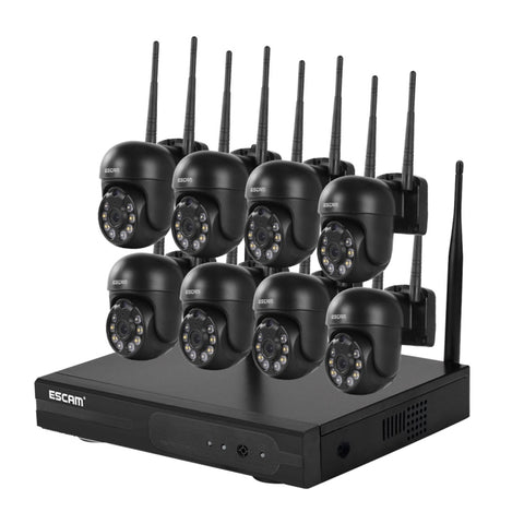 ESCAM WNK618 Sistema di sicurezza NVR HD con telecamera dome wireless a 8 canali da 3,0 milioni di pixel, supporto per rilevamento del movimento, audio bidirezionale, visione notturna a colori e scheda TF, presa EU, WNK618