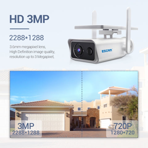 Telecamera IP WiFi solare ESCAM QF180 H.265 3MP, senza batteria, QF180
