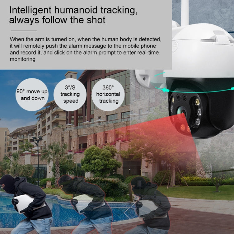 QX36 1080P 3.0MP 3.6mm Lens IP65 Waterproof PTZ 360 Degree Rotating WIFI Camera, Support Day and Night Full Color & Two-way Voice Intercom & Motion Huma...