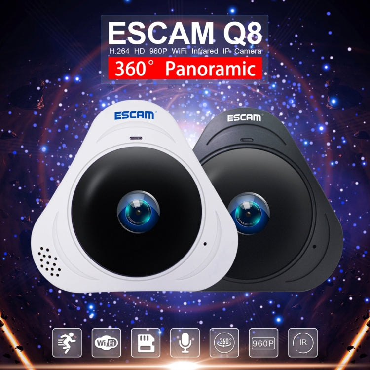 Telecamera IP WiFi ESCAM Q8 960P 360 gradi Fisheye 1.3MP, supporto rilevamento movimento/visione notturna, distanza IR: 5-10 m, spina AU, Q8 US Plug, Q8  AU Plug, Q8 EU Plug, Q8 UK Plug