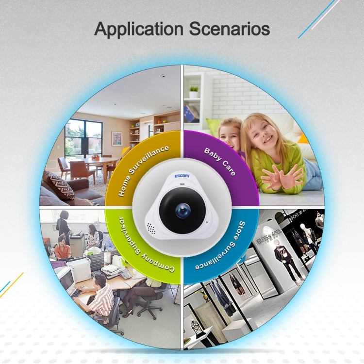 Telecamera IP WiFi ESCAM Q8 960P 360 gradi Fisheye 1.3MP, supporto rilevamento movimento/visione notturna, distanza IR: 5-10 m, spina AU, Q8 US Plug, Q8  AU Plug, Q8 EU Plug, Q8 UK Plug