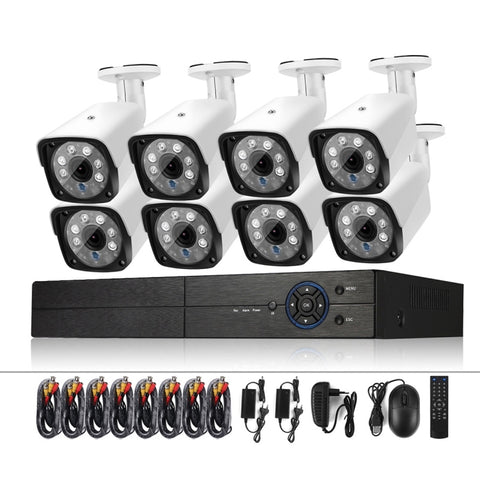 A8B3 / Kit système DVR de surveillance 8CH 1080N et caméra Bullet résistante aux températures HD 720P 1.0MP, prise en charge de la vision nocturne à infrarouge et P2P et moniteur à distance du téléphone, A8B3 / Kit 8CH Black, A8B3 / Kit 8CH White