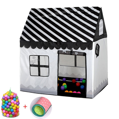 Tenda da gioco per bambini con stampa domestica Piccola casa da gioco con 50 palline oceaniche e tappetino, with 50 Ocean Balls & Mat (Black White), with 50 Ocean Balls & Mat (Pink), with 50 Ocean Balls & Mat (Green)