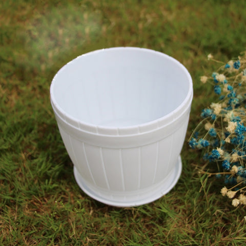 Vaso da fiori in resina plastica imitazione botte di legno da 10 pezzi con vassoio, diametro superiore: 9 cm, altezza: 6,5 cm, Top Diameter: 9cm