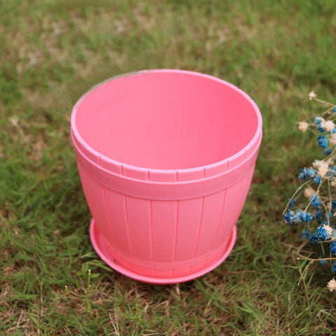 Vaso da fiori in resina plastica imitazione botte di legno da 10 pezzi con vassoio, diametro superiore: 19 cm, altezza: 16,5 cm, Top Diameter: 19cm