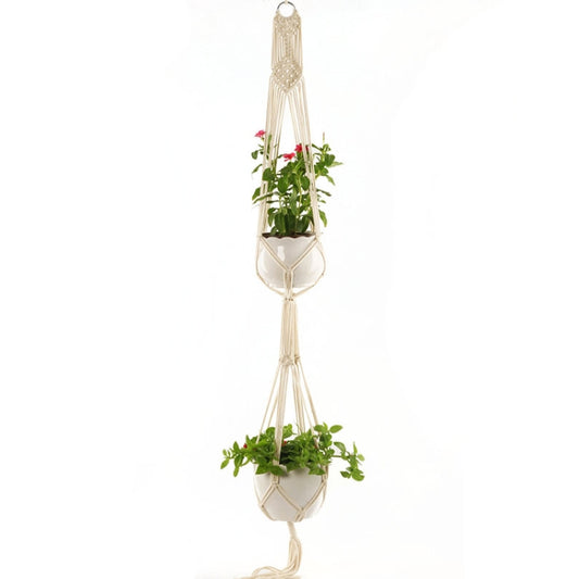 Vasi da fiori sospesi tipo O a due piani Macrame Decorazione Porta piante per fioriera sospesa con corda intrecciata per interni ed esterni, Double-deck O Type