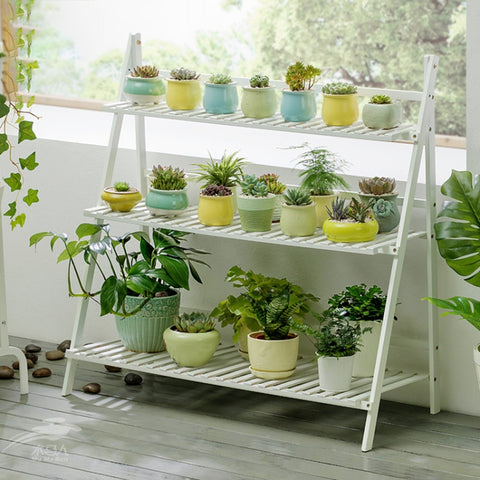 Scaffali per fioriere sospese a 3 livelli in bambù Scaffali per fioriere Scaffale per vasi da fiori Scaffale per esposizione pieghevole Scaffale per piante, Larghezza: 100 cm, 3-Tie Width: 100cm(White), 3-Tie Width: 100cm(Apricot)