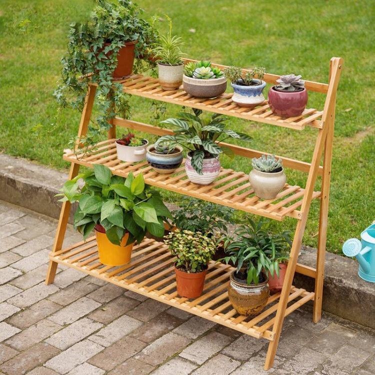 Scaffali per fioriere sospese a 3 livelli in bambù Scaffali per fioriere Scaffale per vasi da fiori Scaffale per esposizione pieghevole Scaffale per piante, Larghezza: 100 cm, 3-Tie Width: 100cm(White), 3-Tie Width: 100cm(Apricot)