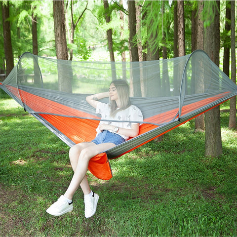 Amaca da paracadute in nylon completamente automatica da campeggio esterna portatile con zanzariere, dimensioni: 250 x 120 cm, 250x120cm Orange, 250x120cm Blue, 250x120cm Green, 250x120cm Pink Blue, 250x120cm Dark Green, 250x120cm Dark Blue