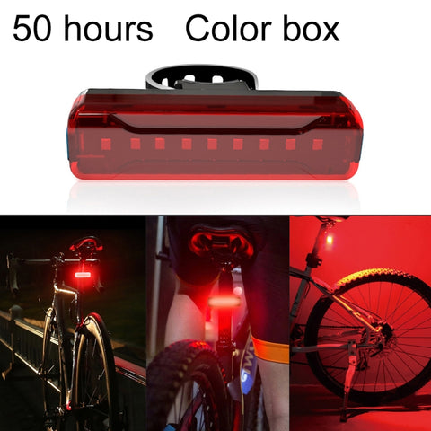 A02 Fanale posteriore per bicicletta Bicicletta da equitazione Motocicletta Auto elettrica LED Mountain bike Spia di sicurezza di ricarica USB (50 ore, scatola colorata), 50 Hours, Color Box