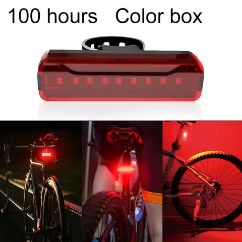 A02 Fanale posteriore per bicicletta Bicicletta da equitazione Motocicletta Auto elettrica LED Mountain bike Ricarica USB Spia di sicurezza (100 ore, scatola colorata), 100 Hours, Color Box