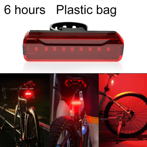 A02 Fanale posteriore per bicicletta Bicicletta da equitazione Motocicletta Auto elettrica LED Mountain bike Ricarica USB Spia di sicurezza (6 ore, sacchetto di plastica), 6 Hours,  Plastic Bag