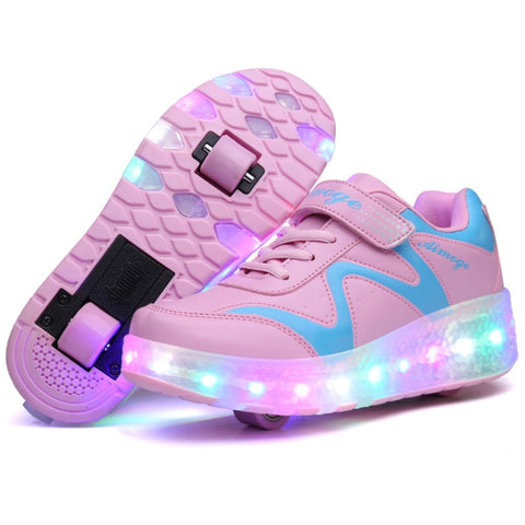 786 Scarpe da pattinaggio a rotelle a doppia ruota ricaricabili ultraleggere a LED, dimensioni: 33, Size : 33