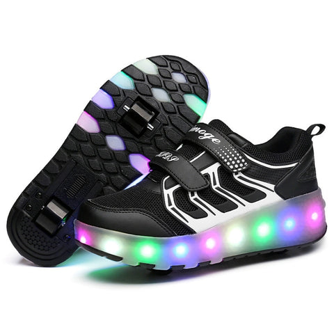 Scarpe sportive da pattinaggio a rotelle con doppia ruota ricaricabile con superficie in mesh ultraleggera WS01, dimensioni: 32, Size : 32