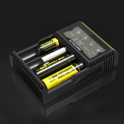 Nitecore D4 Caricabatterie intelligente Digi intelligente avec écran LCD pour batterie 14500, 16340 (RCR123), 18650, 22650, 26650, Ni-MH et Ni-Cd (AA, AAA), D4
