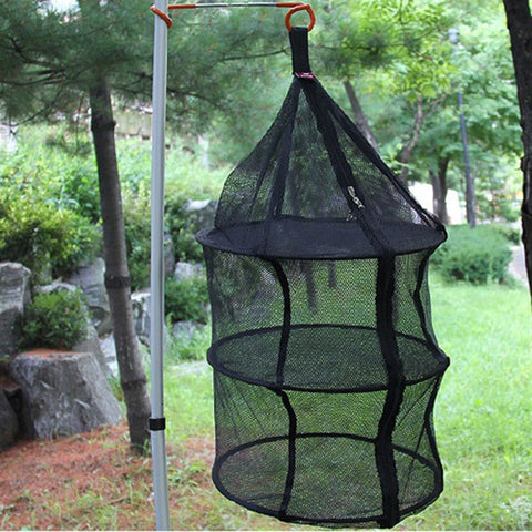 Stoviglie pieghevoli da campeggio per picnic, verdure, frutta, rete secca, rete sospesa per asciugapiatti (nero), Round drying net