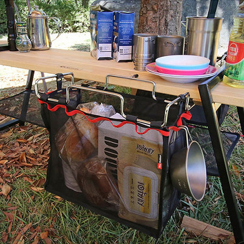 Cestino in rete pieghevole da campeggio per picnic all'aperto, staffa metallica, supporto per pentole, Cookware Holder
