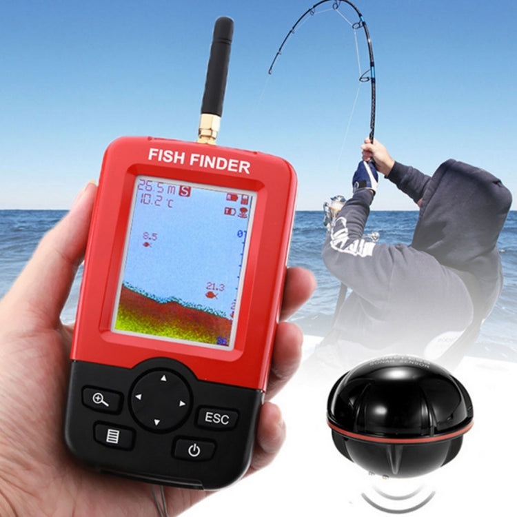 XJ-01 Rilevatore di pesci wireless Sensore sonar 125KHz Localizzatore di profondità 0,6-36 m Localizzatore di pesci con schermo LCD da 2,4 pollici e antenna, sensore di temperatura dell'acqua integrato, XJ-01