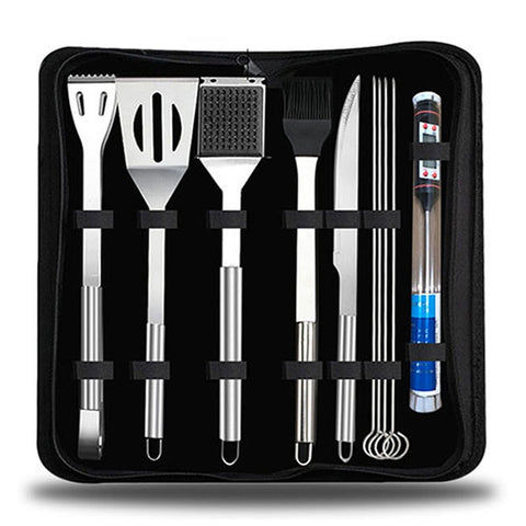 Set di stoviglie da esterno 10 in 1 Set di stoviglie da barbecue da campeggio Set di strumenti da picnic con termometro, 10 in 1, with Thermometer