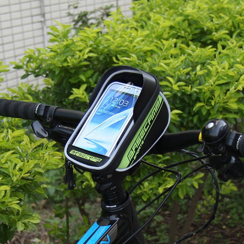 BaseCamp BC-305 Borse per cellulare per bicicletta Borsa per manubrio con telaio anteriore per bici da strada e montagna con finestra trasparente e visiera parasole per smartphone da 5,8 pollici 15x8 cm e inferiori, 5.8 inch