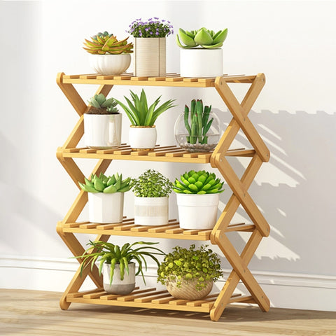 Scaffali per piante in vaso pieghevoli in legno massello per soggiorno con balcone a 4 strati, lunghezza: 50 cm, 50cm 4-Layer