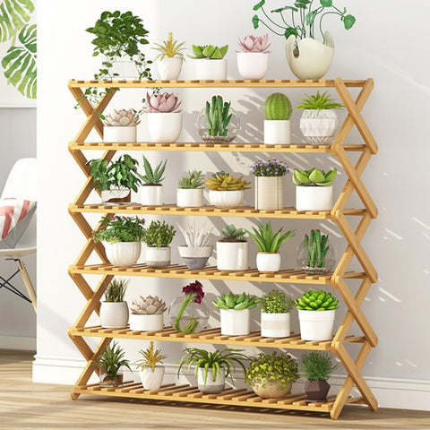 Scaffali per piante in vaso pieghevoli in legno massello per soggiorno con balcone a 6 strati, lunghezza: 100 cm, 100cm 6-Layer