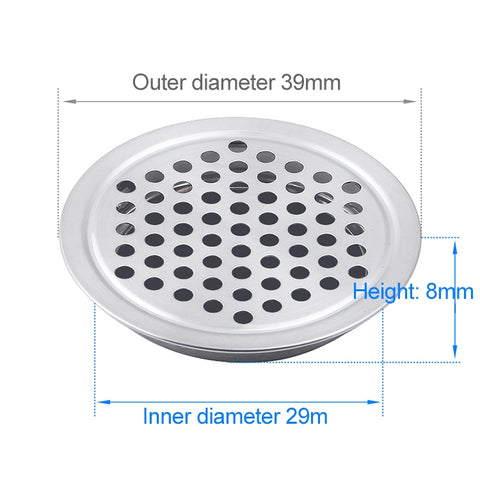 100 pz 29 mm superficie piana armadio rotondo presa d'aria griglia in acciaio inox con feritoie di copertura con piccoli fori, 29mm Flat