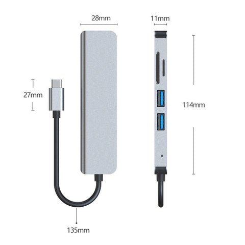5 in 1 da USB-C/Tipo-C a 4K HDMI + slot per schede SD/TF + USB 2.0 + HUB docking station multifunzione USB 3.0, 5 in 1 - Novalix Store
