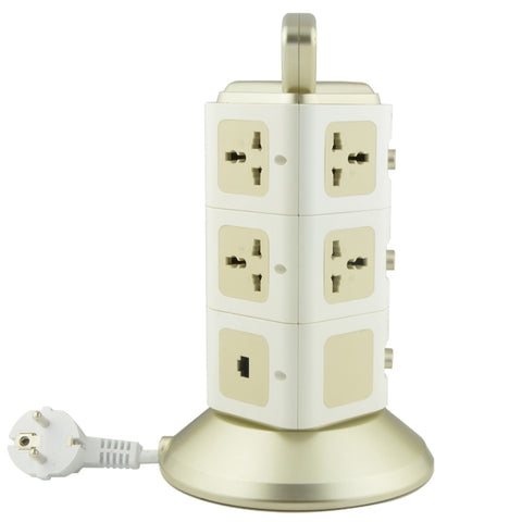 VONETS WiFi-SB-L3 3 étages avec 8 emplacements + 2 ports USB + port RJ45 Répéteur WiFi 300 Mbps Emplacement électrique intelligent, colonne européenne, longueur de trou : 2 m
