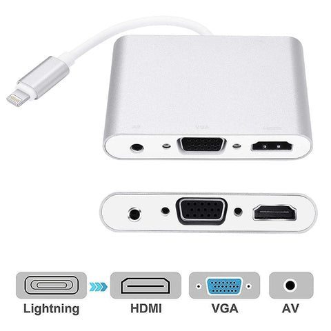Adattatore 3 in 1 da 8 Pin a HDMI, VGA e Audio