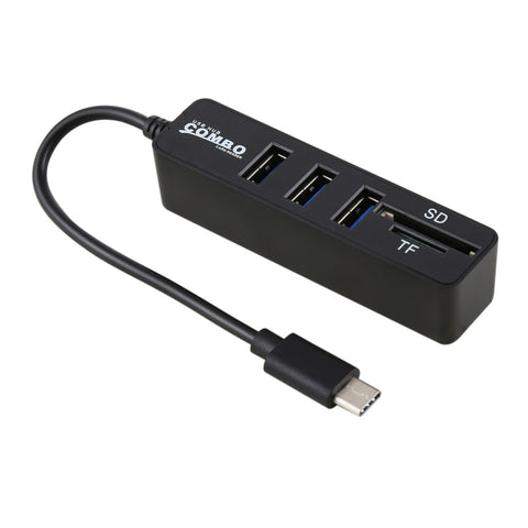 Lettore di schede TF e SD 2 in 1 + 3 porte USB al convertitore HUB USB-C/Type-C, lunghezza totale: 24 cm, Type-C (Black), Type-C (White)