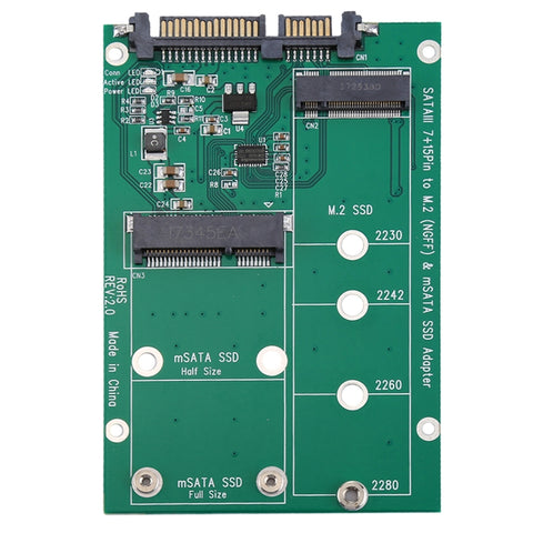 Adattatore M.2 NGFF e mSATA SSD a SATA III 7+15 pin
